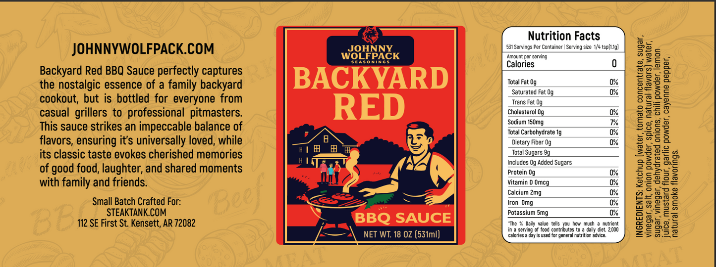 Johnny Wolfpack's BACKYARD RED BBQ SAUCE - 18oz.